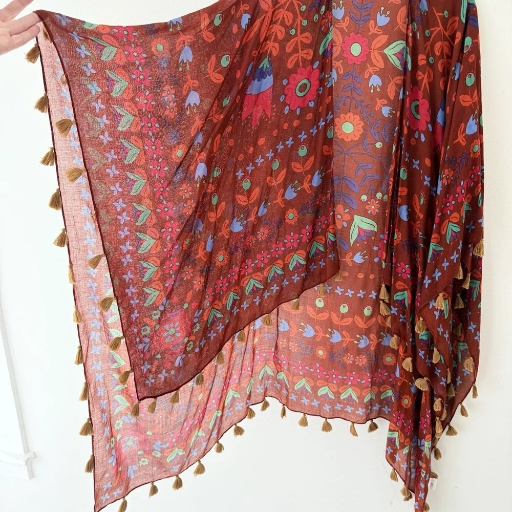 Natural Life Floral Tassel Kimono One Size Boho Festival Duster Ruana Wrap Beach - Picture 5 of 6